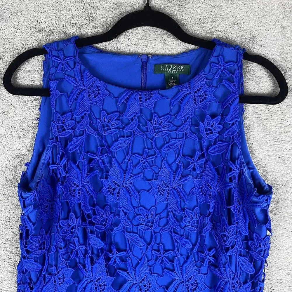 Lauren Ralph Lauren Dress Womens 8 Floral Lace Sleeveless Festive Cocktail Party - Picture 2 of 12